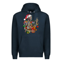 Navy Christmas lights and skeleton Premium Hoodie - FaDigitalArtStudio