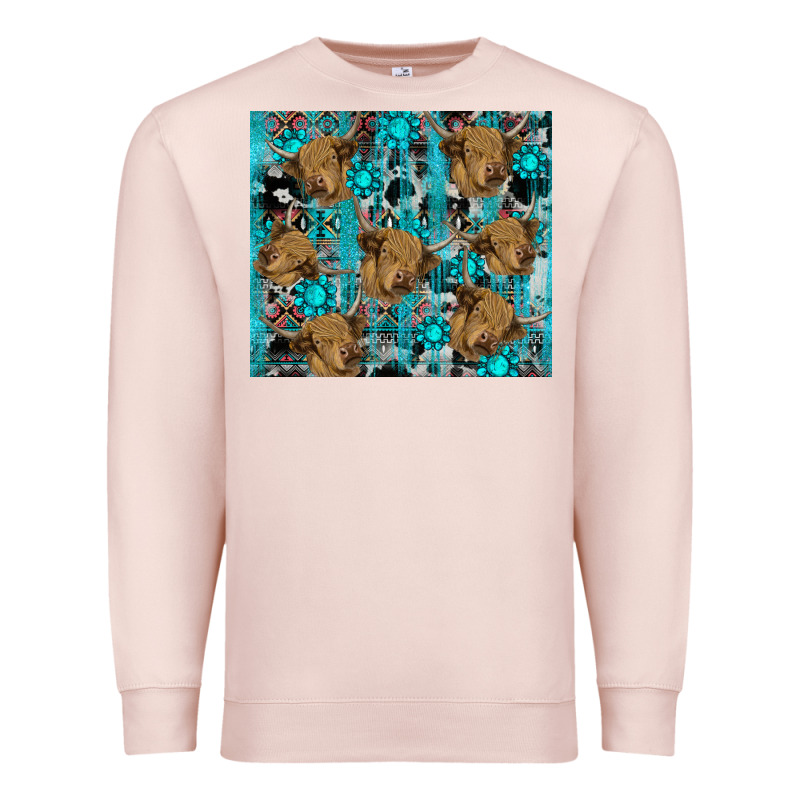 Western Aztec Highland Cow Premium Sweatshirt by RanaPortraitStore | Teevron