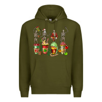 Army Green christmas skeleton coffee cups Premium Hoodie - FaDigitalArtStudio