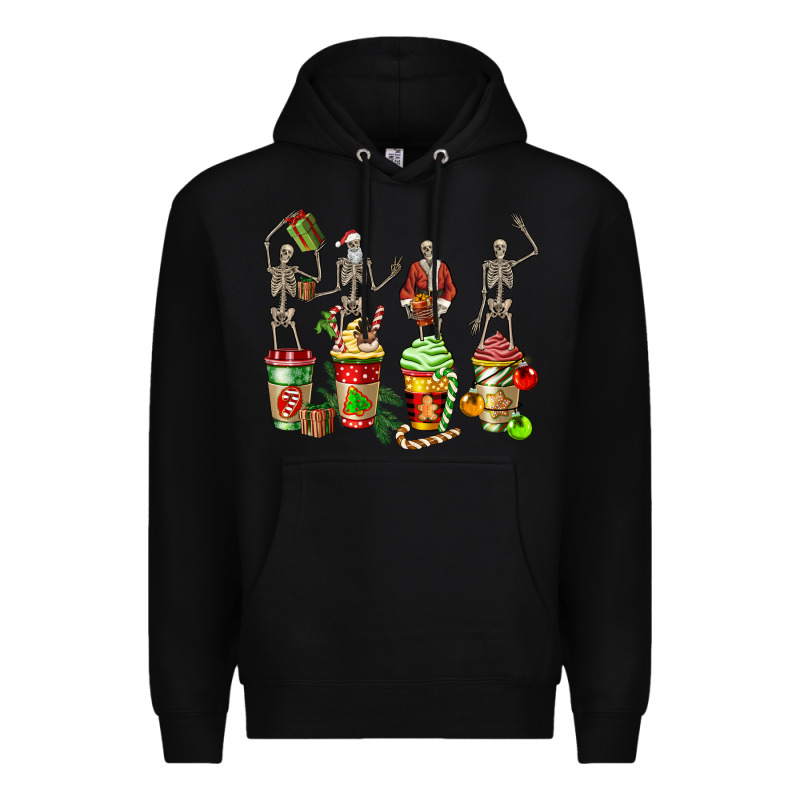Christmas Skeleton Coffee Cups Premium Hoodie by FaDigitalArtStudio | Teevron