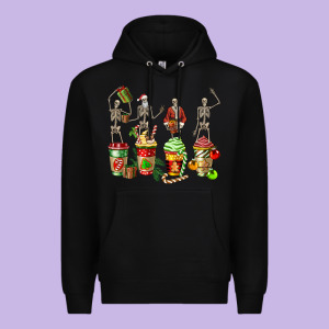 Christmas Skeleton Coffee Cups Premium Hoodie Designed By Fadigitalartstudio