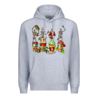 Heather Grey christmas skeleton coffee cups Premium Hoodie - FaDigitalArtStudio