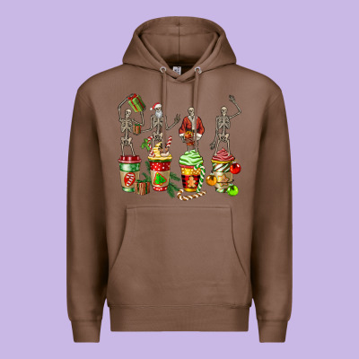 Christmas Skeleton Coffee Cups Premium Hoodie Designed By Fadigitalartstudio