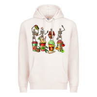Pale Pink christmas skeleton coffee cups Premium Hoodie - FaDigitalArtStudio
