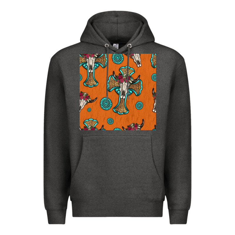 Western Cross And Bull Skull Seamless Pattern Premium Hoodie by HRA Design Shop | Teevron