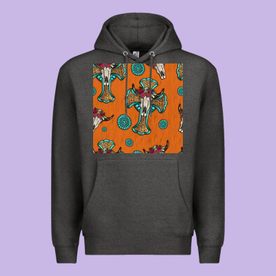 Western Cross And Bull Skull Seamless Pattern Premium Hoodie Designed By Hra Design Shop