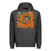 Charcoal Heather western cross and bull skull seamless pattern Premium Hoodie - HRA Design Shop