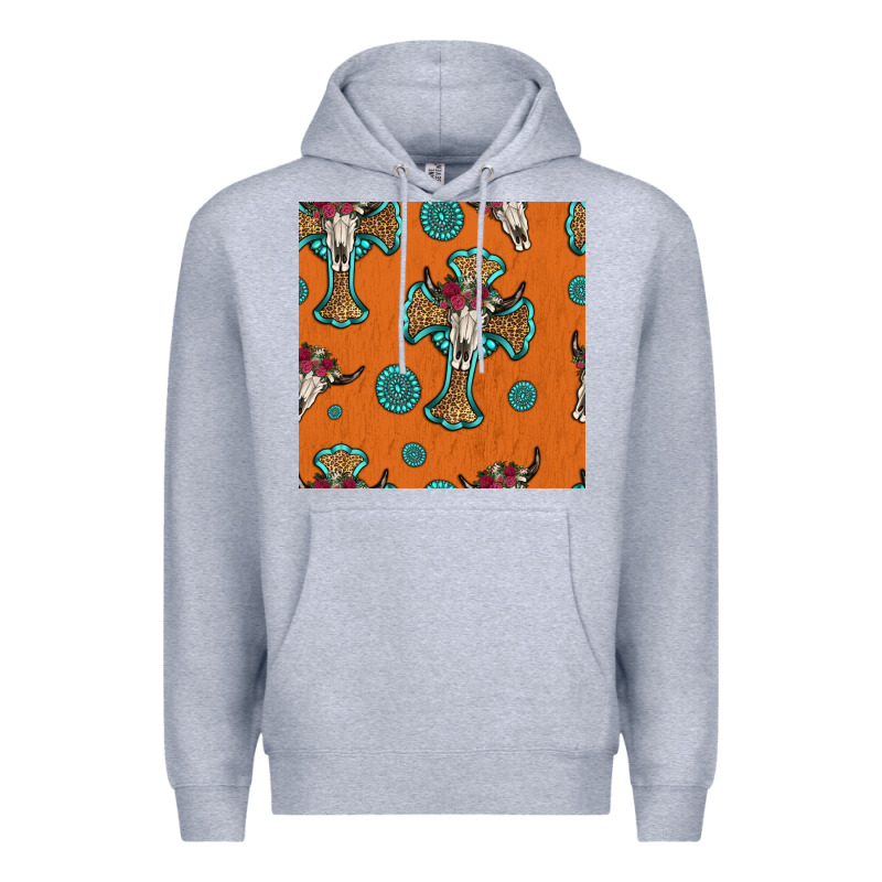 Western Cross And Bull Skull Seamless Pattern Premium Hoodie by HRA Design Shop | Teevron