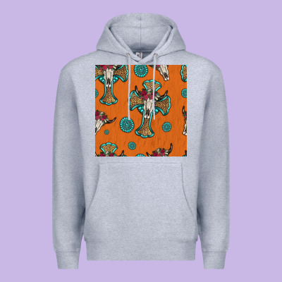 Western Cross And Bull Skull Seamless Pattern Premium Hoodie Designed By Hra Design Shop