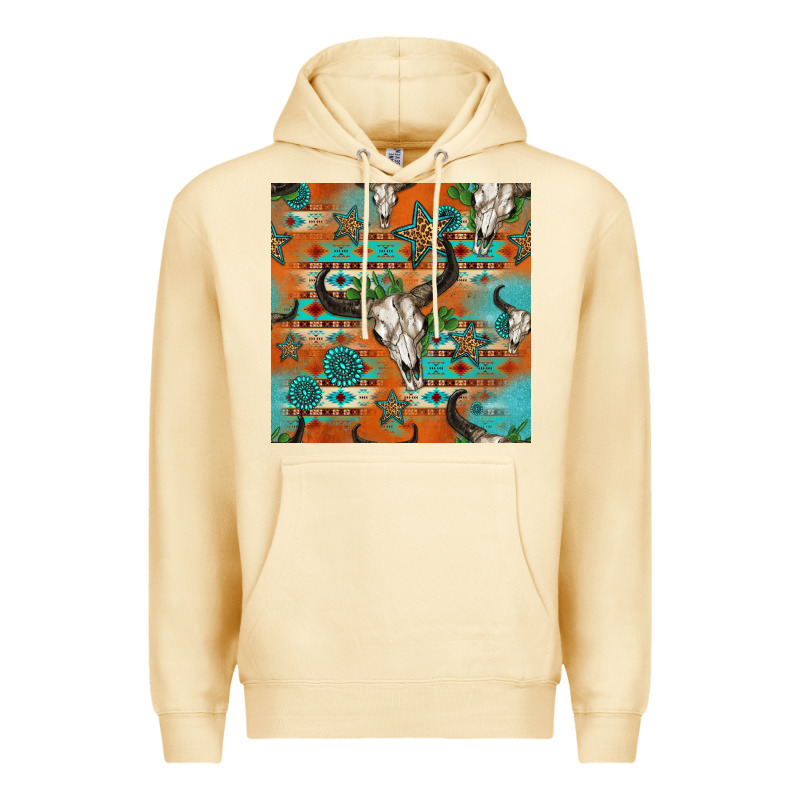 Western Bull Skull Seamless Pattern Premium Hoodie by HRA Design Shop | Teevron