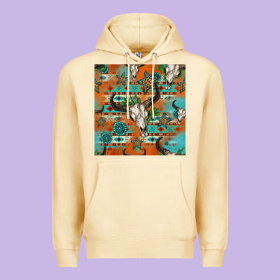 Western Bull Skull Seamless Pattern Premium Hoodie Designed By Hra Design Shop