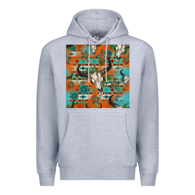 Western Bull Skull Seamless Pattern Premium Hoodie by HRA Design Shop | Teevron