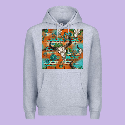 Western Bull Skull Seamless Pattern Premium Hoodie Designed By Hra Design Shop