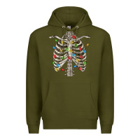Army Green Christmas Rib Cage Premium Hoodie - FaDigitalArtStudio