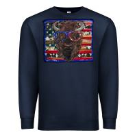 Navy bison with american flag Premium Sweatshirt - RanaPortraitStore
