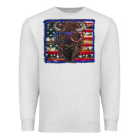 Oatmeal Heather bison with american flag Premium Sweatshirt - RanaPortraitStore