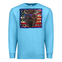Ocean Blue bison with american flag Premium Sweatshirt - RanaPortraitStore
