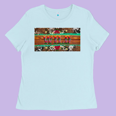Western Wild And Floral Leopard  Cowhide Licanse Plate Ladies Tee Designed By Artiststas