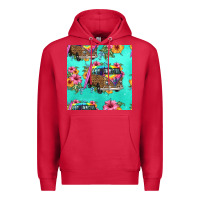 Cardinal floral hippie truck seamless pattern Premium Hoodie - HRA Design Shop