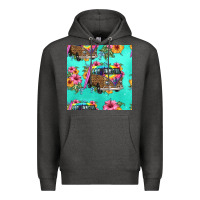 Charcoal Heather floral hippie truck seamless pattern Premium Hoodie - HRA Design Shop