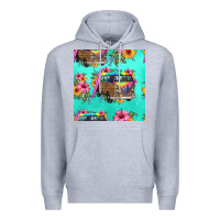 Heather Grey floral hippie truck seamless pattern Premium Hoodie - HRA Design Shop