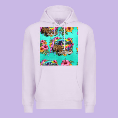 Floral Hippie Truck Seamless Pattern Premium Hoodie Designed By Hra Design Shop