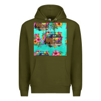 Army Green floral hippie truck seamless pattern Premium Hoodie - HRA Design Shop