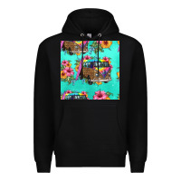 Black floral hippie truck seamless pattern Premium Hoodie - HRA Design Shop