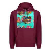 Burgundy floral hippie truck seamless pattern Premium Hoodie - HRA Design Shop