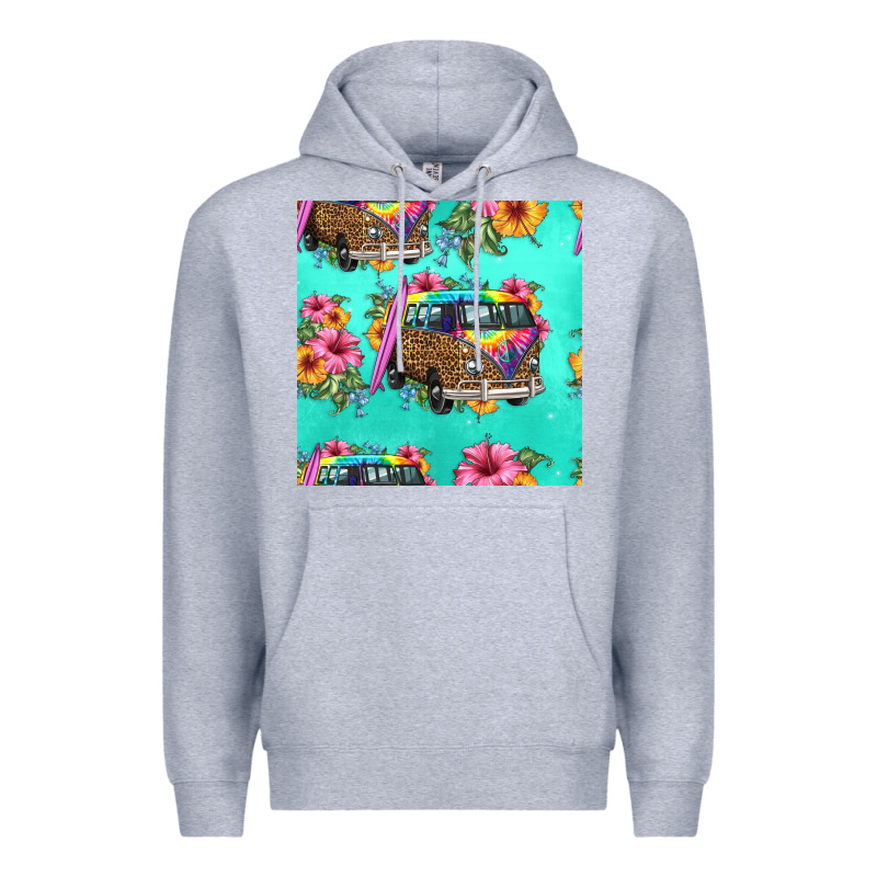 Floral Hippie Truck Seamless Pattern Premium Hoodie by HRA Design Shop | Teevron