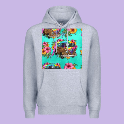 Floral Hippie Truck Seamless Pattern Premium Hoodie Designed By Hra Design Shop