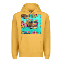 Mustard floral hippie truck seamless pattern Premium Hoodie - HRA Design Shop