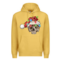 Antique Gold Christmas skull with santa hat Premium Hoodie - FaDigitalArtStudio