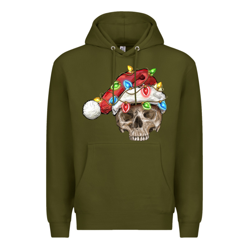 Christmas Skull With Santa Hat Premium Hoodie by FaDigitalArtStudio | Teevron