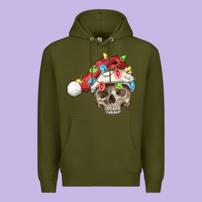 Christmas Skull With Santa Hat Premium Hoodie Designed By Fadigitalartstudio