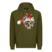 Army Green Christmas skull with santa hat Premium Hoodie - FaDigitalArtStudio