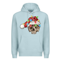 Blue Mist Christmas skull with santa hat Premium Hoodie - FaDigitalArtStudio
