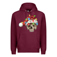 Burgundy Christmas skull with santa hat Premium Hoodie - FaDigitalArtStudio