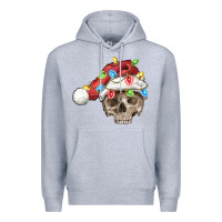 Heather Grey Christmas skull with santa hat Premium Hoodie - FaDigitalArtStudio
