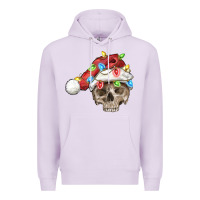 Lilac Christmas skull with santa hat Premium Hoodie - FaDigitalArtStudio