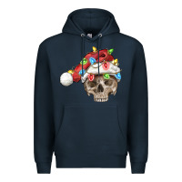 Navy Christmas skull with santa hat Premium Hoodie - FaDigitalArtStudio