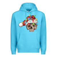 Ocean Blue Christmas skull with santa hat Premium Hoodie - FaDigitalArtStudio