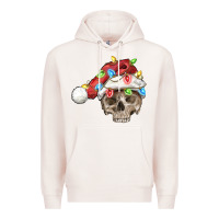 Pale Pink Christmas skull with santa hat Premium Hoodie - FaDigitalArtStudio