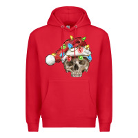 Red Christmas skull with santa hat Premium Hoodie - FaDigitalArtStudio