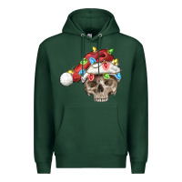 Sports Green Christmas skull with santa hat Premium Hoodie - FaDigitalArtStudio