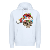 White Christmas skull with santa hat Premium Hoodie - FaDigitalArtStudio