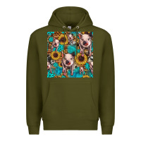 Army Green cute pig with patches seamless pattern Premium Hoodie - HRA Design Shop