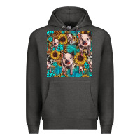Charcoal Heather cute pig with patches seamless pattern Premium Hoodie - HRA Design Shop