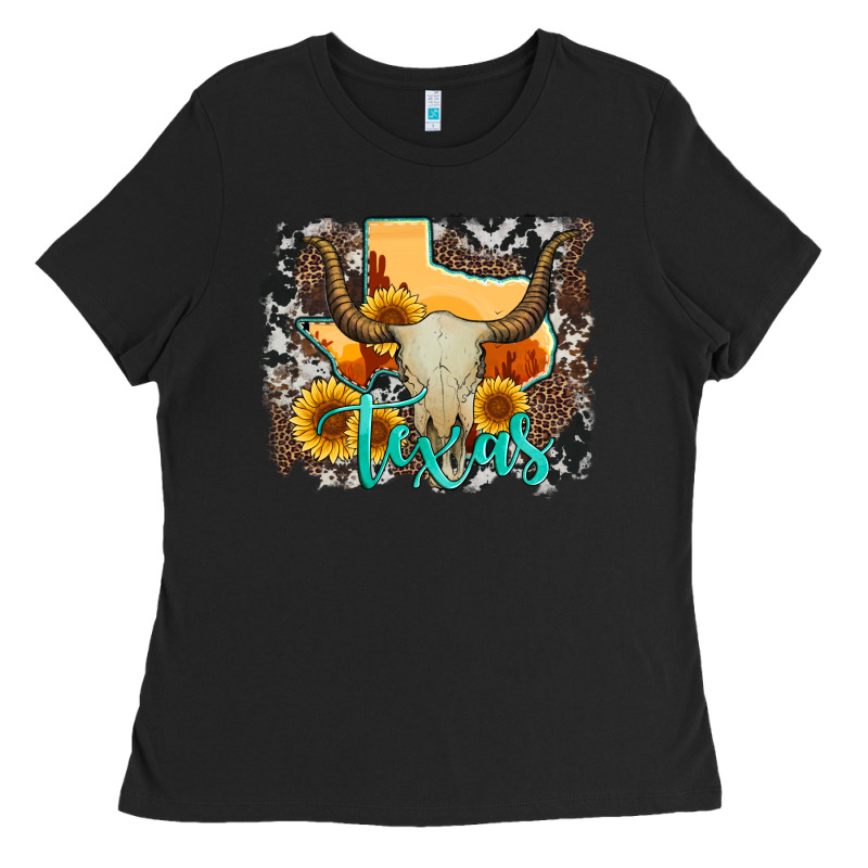 Western Texas  And Cowhide With Sunflower Ladies Tee by Artiststas | Teevron