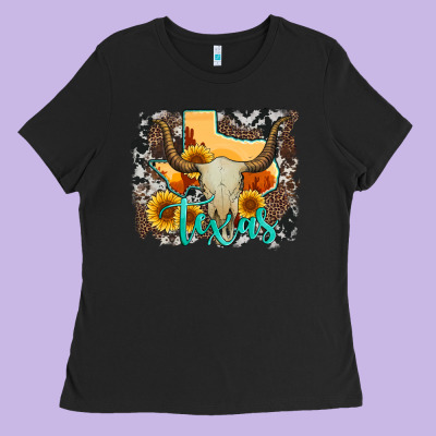 Western Texas  And Cowhide With Sunflower Ladies Tee Designed By Artiststas